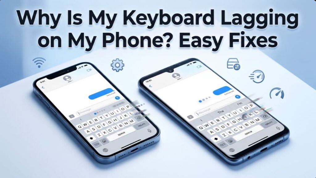 iPhone and Samsung phones showing lagging keyboards with easy fixes for slow phone typing issue - TechNexa Hub
