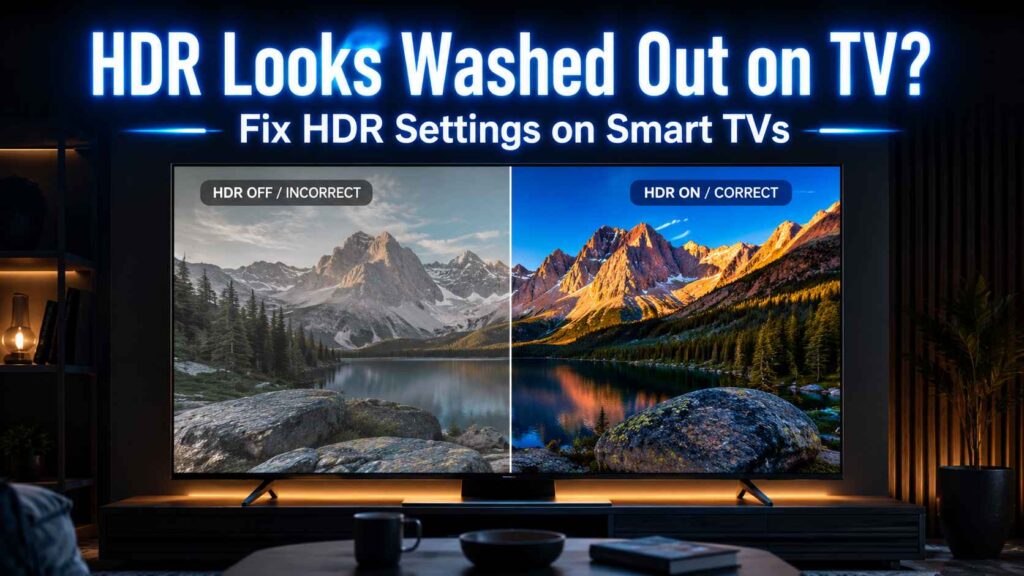 HDR Looks Washed Out on TV split-screen HDR comparison faded vs calibrated smart TV picture living room - TechNexa Hub