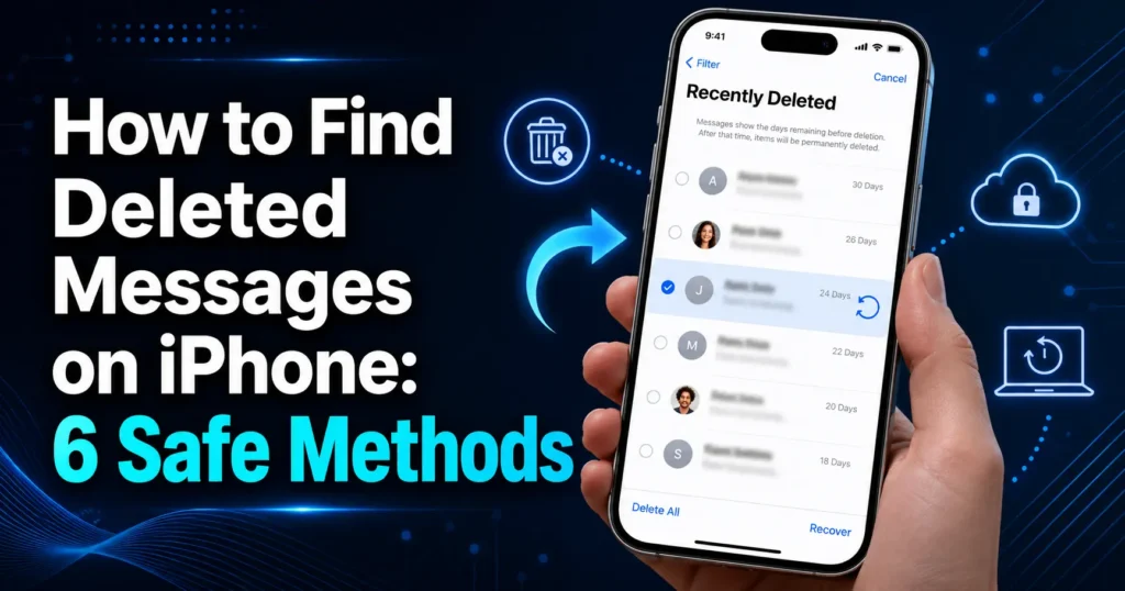 How to find deleted messages on iPhone using Recently Deleted, iCloud backup, computer backup, and six safe message recovery methods. - TechNexa Hub