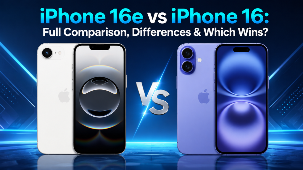 iPhone 16e vs iPhone 16 comparison showing the Apple iPhone 16e and Apple iPhone 16 side by side with key differences in design, display, camera, battery life, performance, features, and value. - TechNexa Hub