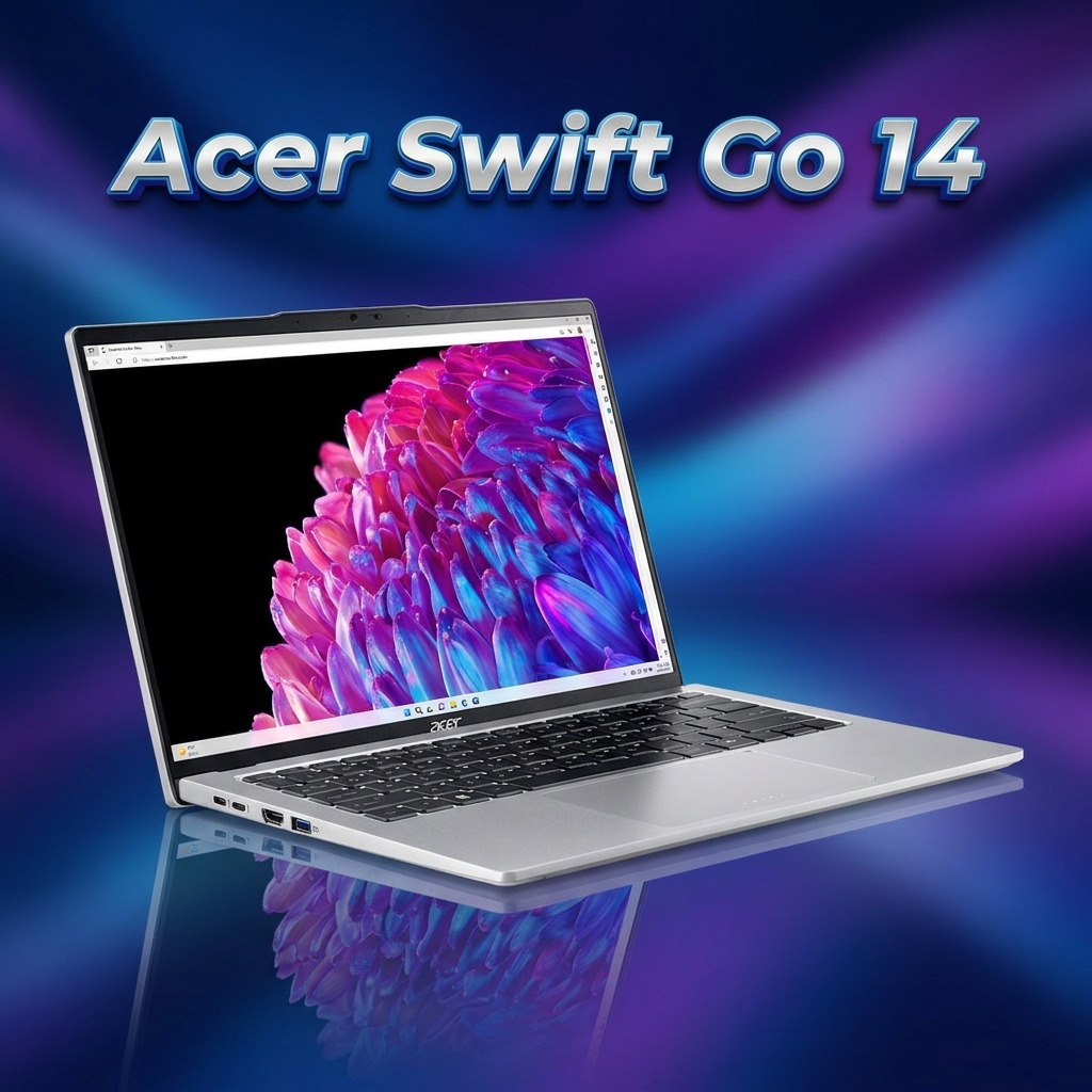 Acer Swift Go 14 laptop with a vibrant display and slim silver design, one of the Best Laptops for Writers and everyday productivity. - TechNexa Hub