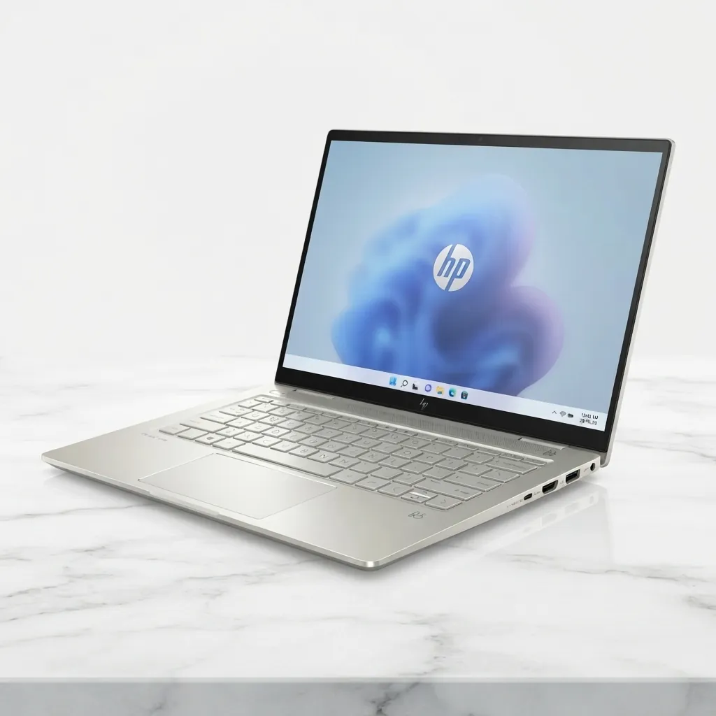 HP Pavilion Plus 14 Laptop, one of the Best Laptops for Writers, featuring a premium silver design, 14-inch display, backlit keyboard, and lightweight build. - TechNexa Hub