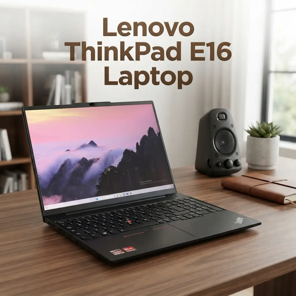 ThinkPad E16 Laptop on a modern workspace featuring its 16-inch display, ergonomic keyboard, and durable design, one of the Best Laptops for Writers. - TechNexa Hub