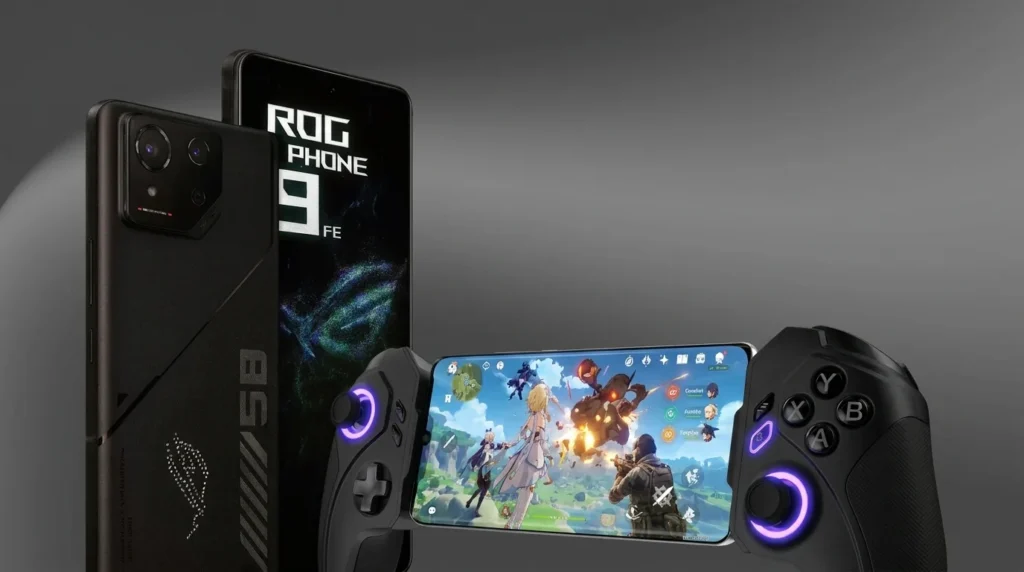 ASUS ROG Phone 9 Pro gaming smartphone with gaming controller and mobile game display - TechNexa Hub