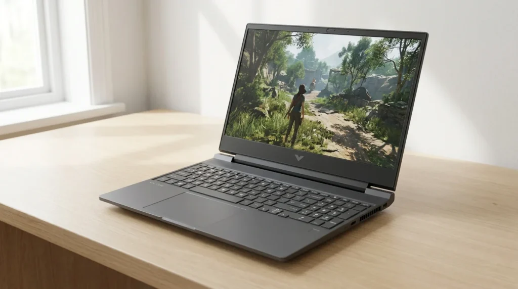 HP Victus 15 gaming laptop with a high-refresh display, full-size keyboard, and modern gaming-focused chassis. - TechNexa Hub