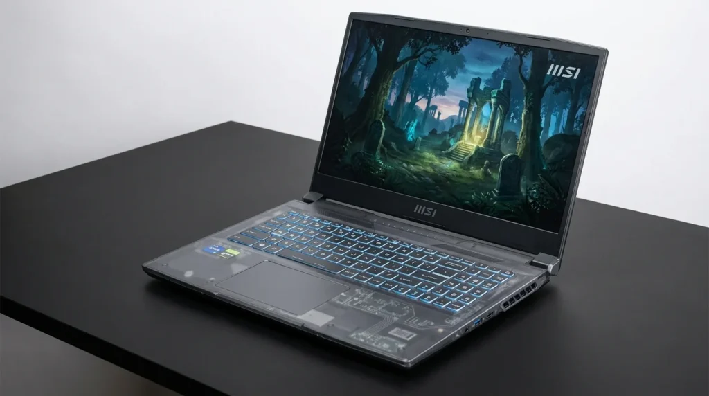 MSI Cyborg 15 gaming laptop with a translucent dark chassis, RGB keyboard, and gaming display - TechNexa Hub