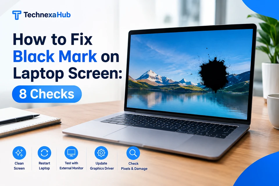 How to fix black mark on laptop screen showing laptop display with ink stain issue. - TechNexa Hub
