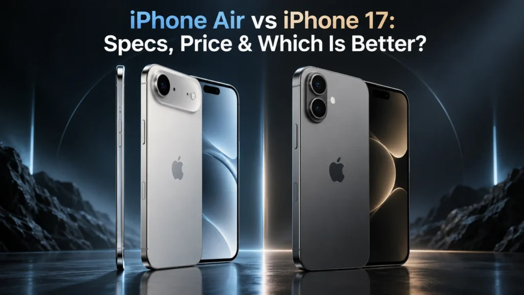 iPhone Air vs iPhone 17 side-by-side showing their designs, displays, and camera differences - TechNexa Hub